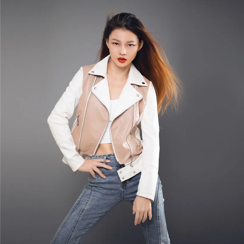 Pu Motorcycle Coat Fashion Faux Short Suit Leather Jacket For Women 2024 New Spring Autumn Casual High Street Ladies Outerwear