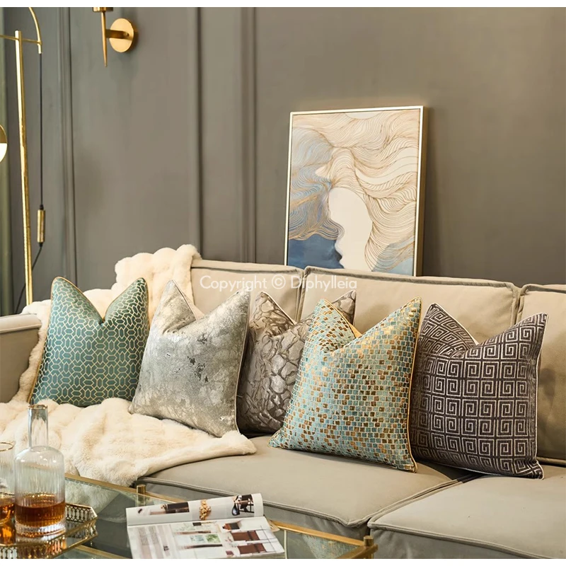 Diphylleia Silver Marble Pattern Jacquard Pillow Case Classic American Style Decorative Cushion Cover For Sofa Couch Bedroom