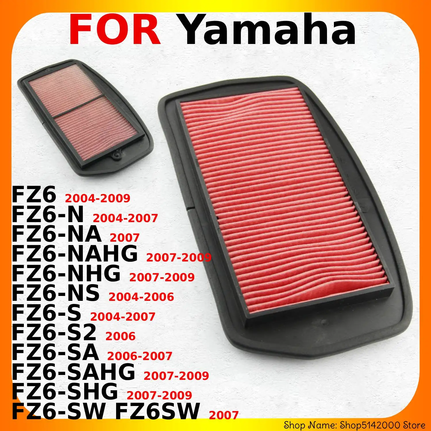 

Motorcycle Air Filter MotorBike Air Intake Filter Cleaner For Yamaha FZ6-N,NA,NAHG,NHG,NS,S,S2,SA,SAHG,SHG,SW FZ6SW 2004-2009
