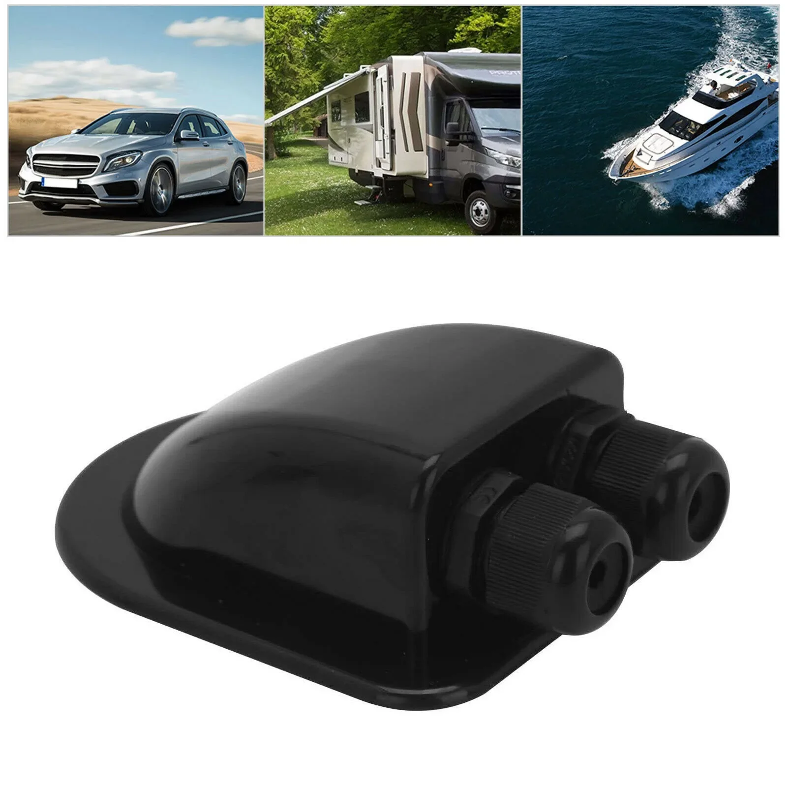 New Black Solar Panel Roof Top Double Cable Entry Gland Box Motorhome Camper RV Boat Case