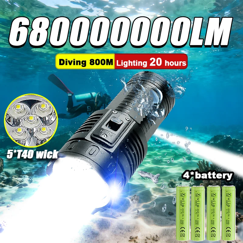 عالية الطاقة عمر البطارية الطويل الغوص مصباح يدوي IPX8 أعلى مقاوم للماء المهنية مصباح غوص بالطاقة لغواصة الصيد