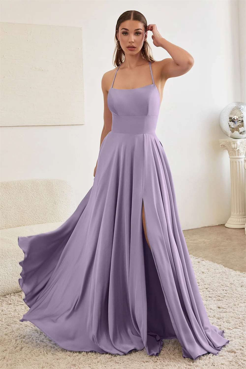 Spaghetti Straps Strapless Satin Bridesmaid Dresses With Split Corset Sleeveless Backless Formal Evening Party A-line Ball Gowns