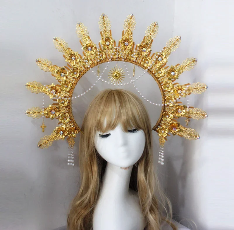 Handgemachte Gothic Lolita KC Halo Kopfschmuck Retro Sonnengöttin Jungfrau Krone Stirnband Haarschmuck