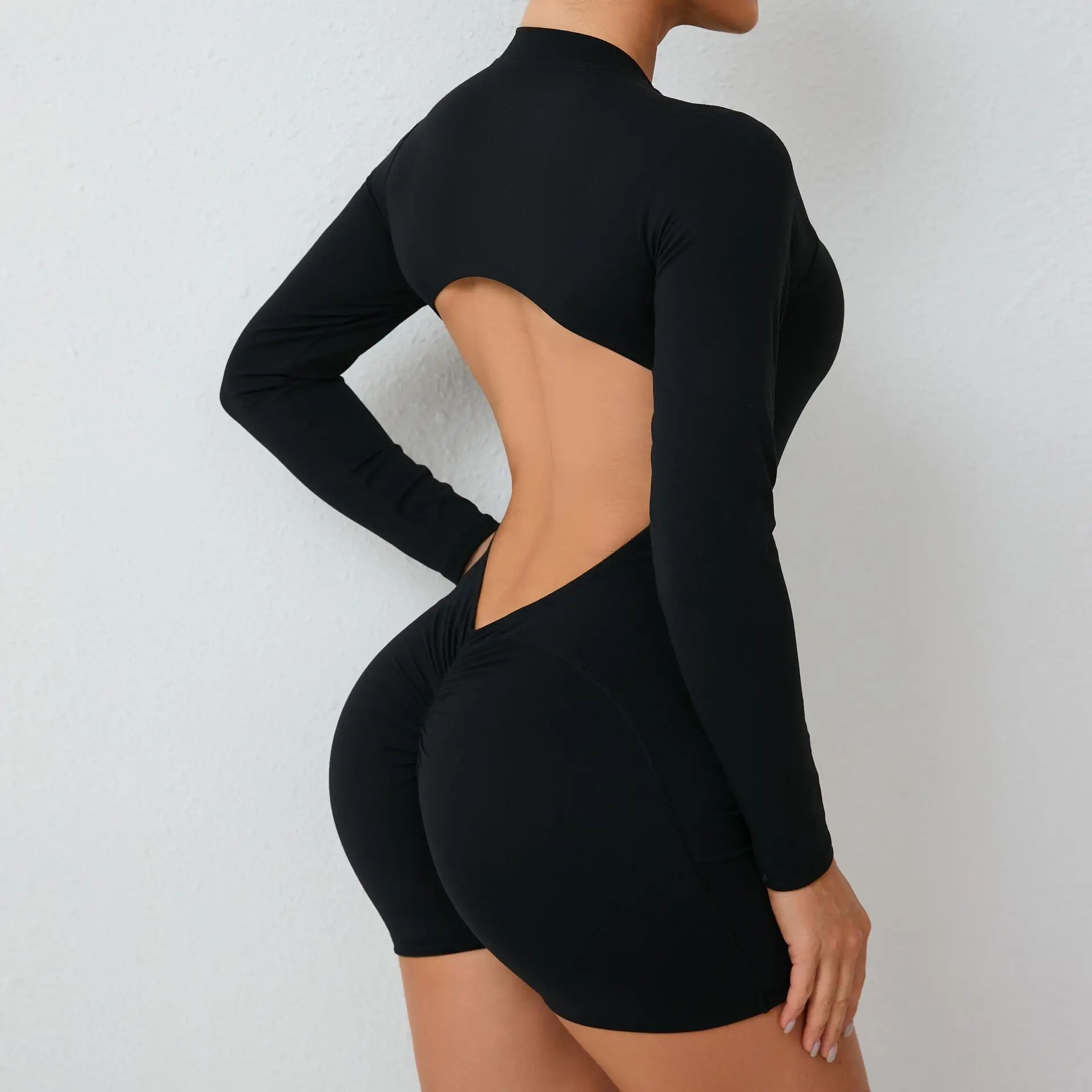 Hollowed-out Back Half Zipper Onesie Each Hip Exercise Fitness Big Backless Quick Dry One-piece Yoga Suit image 4