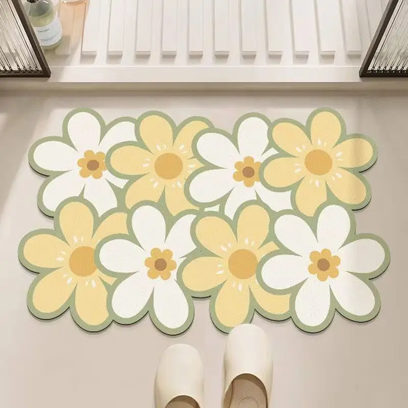 VIKAMA Patterned Floral Door Mat Non Slip Washable Absorbent Bathroom Shower Entry Rug Home Decor