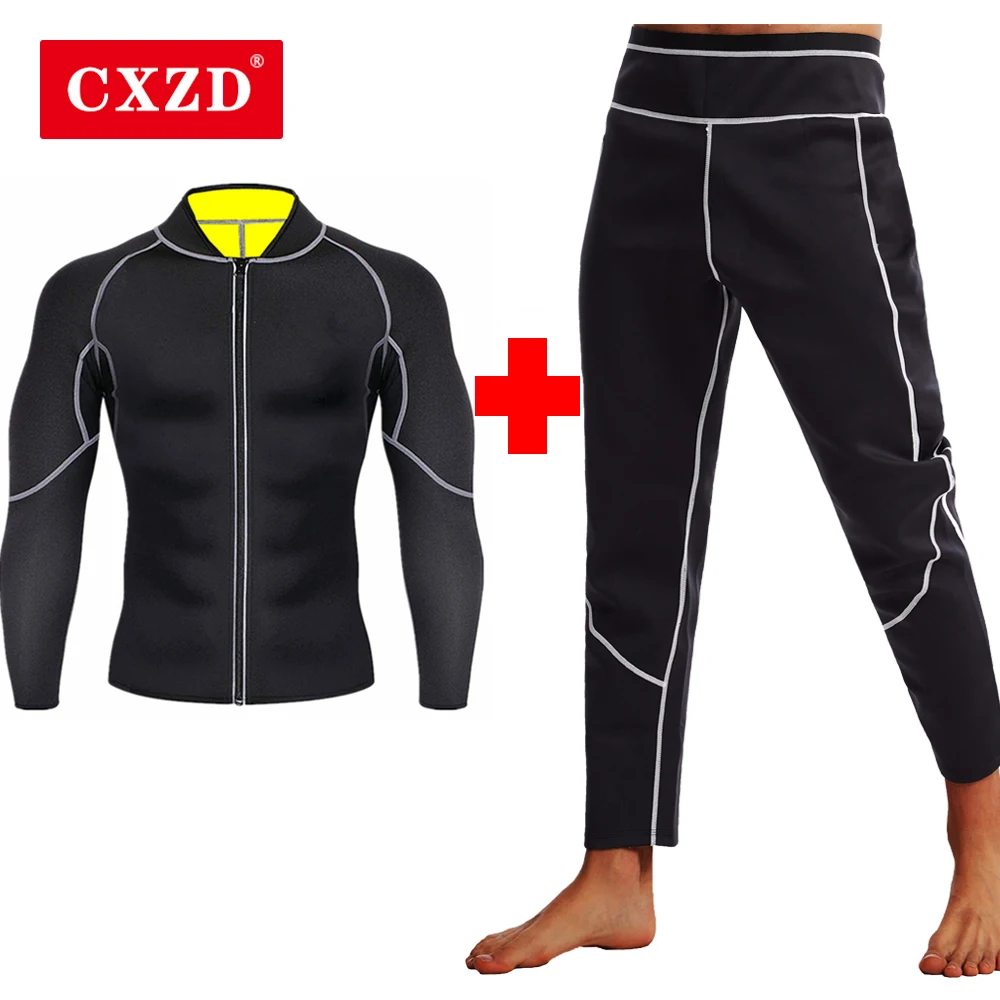 CXZD Sweat Neoprene Sauna Suit for Men Weight Loss Workout Shirt Slimming Pants Body Shaper Fitness Jacket Gym Top Shapewear