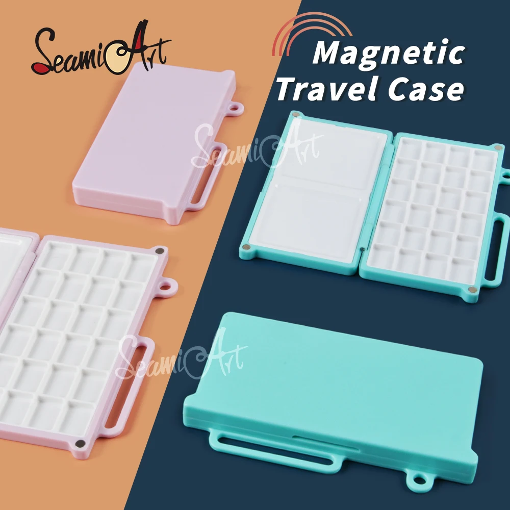 SeamiArt 1pc Portable Magnetic Travel Plastic Painting Box for Watercolor Loose Leaf HandBook for Art Supplies