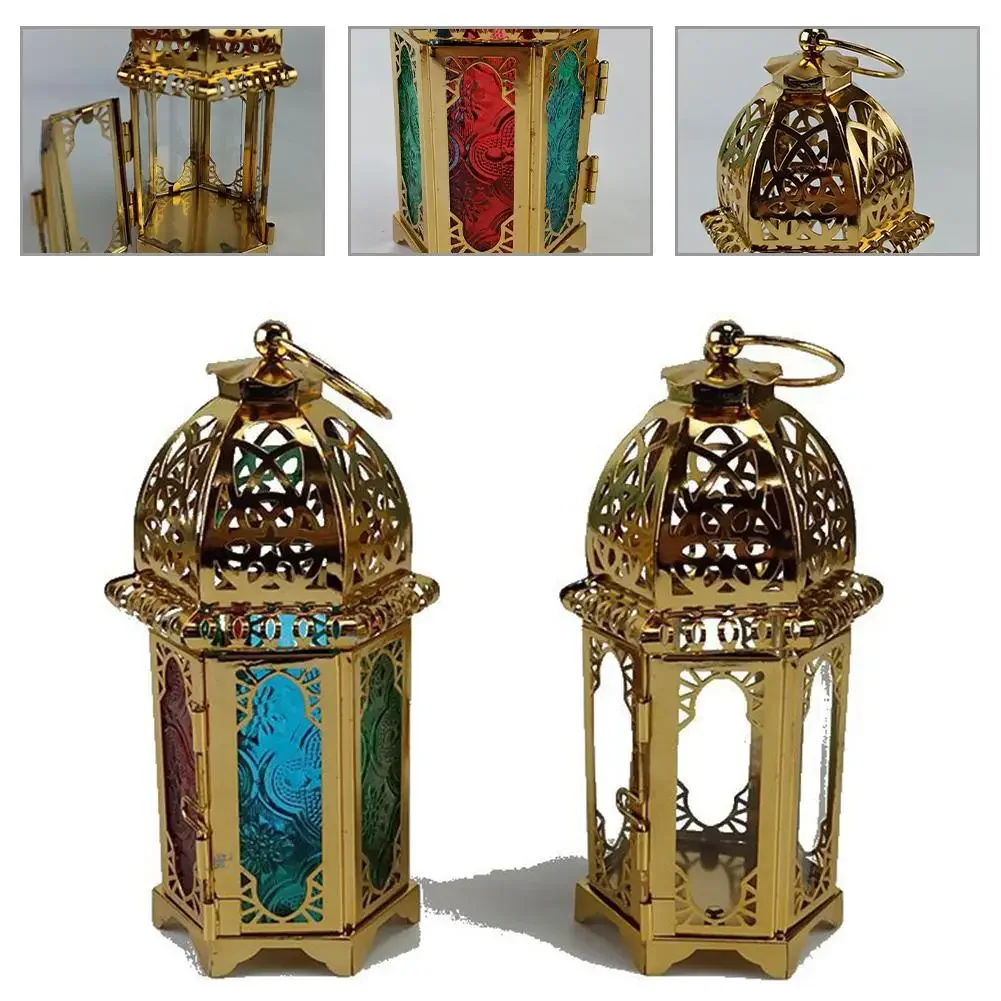 Moroccan India Large Iron Tonal Tall Glass Lanterns Tealight Holder Candlestick Handicraft Ornaments Indain Moroccan Style Large