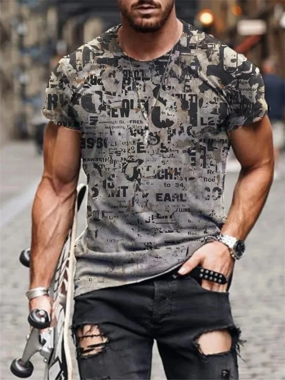 New Hot Sell Men's T-Shirt 3D Vintage Print T Shirts Summer Round Neck Cool Oversize Muscle Streetwear Clothing T Shirt Tops image 3