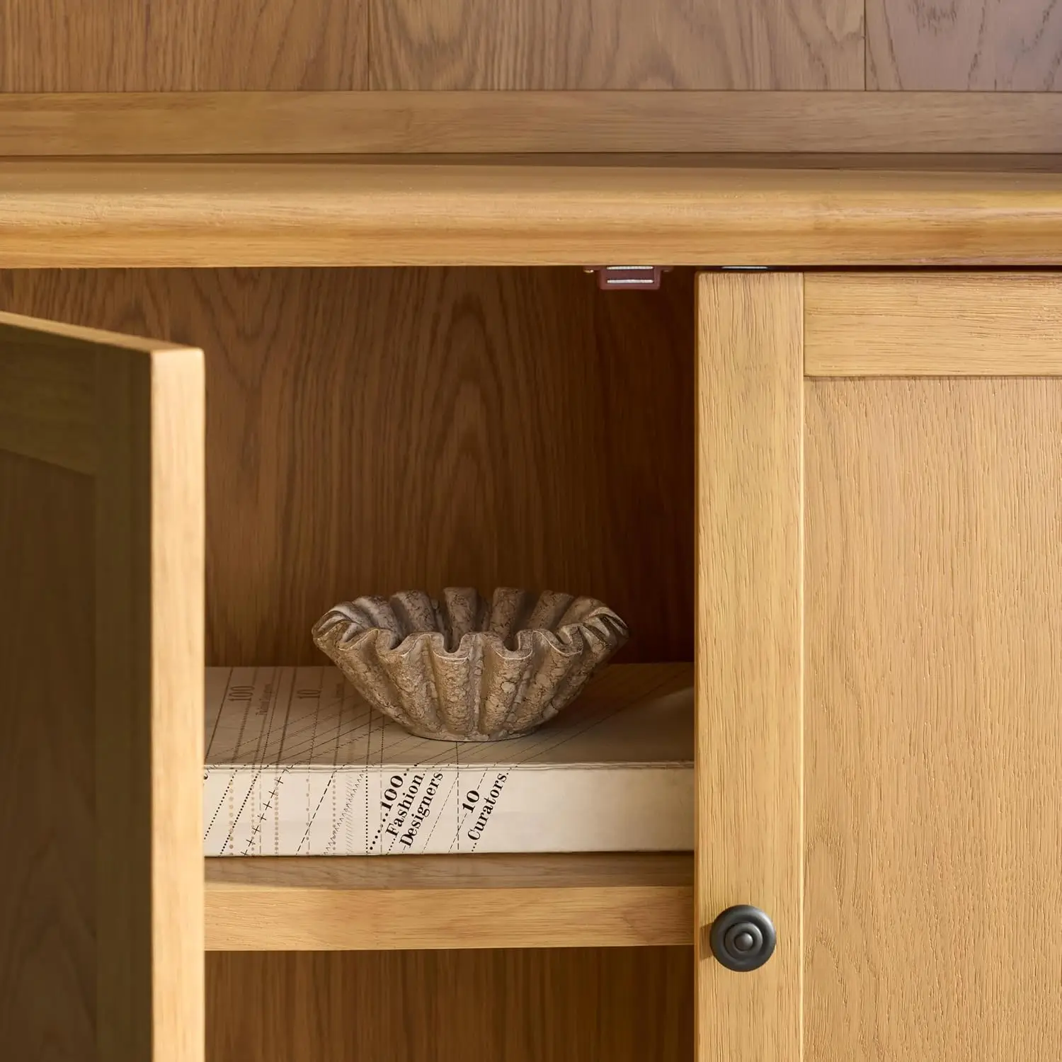 Couture Collection - Haylina Natural Wood 4-Shelf Bookcase with Cabinet Storage, Modern Oak Veneer Display & Organizer (SFV4237B