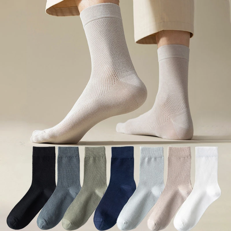 Chaussettes en Maille Respirante pour Homme, 96% Pur Coton, Antifavorables, Dépistolet ant d'Affaires, Décontractées, Solides, pour Document, Haute Qualité, Été, 5 Paires