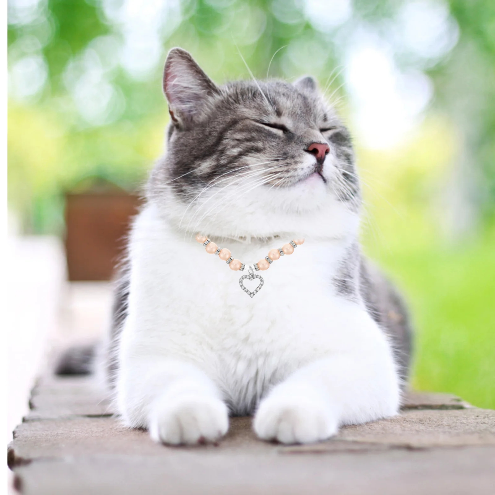 Pet Necklace Crystal Heart Pandant Pet Cat Dog Necklace Bling Pearls Jewelry Size S (Pink) pet necklace