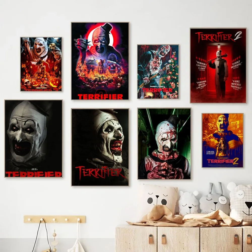 T-Terrifier 3 2 1 Horror Movie Poster Fancy Wall Sticker for Living Room Bar Vintage Decorative Painting Middle