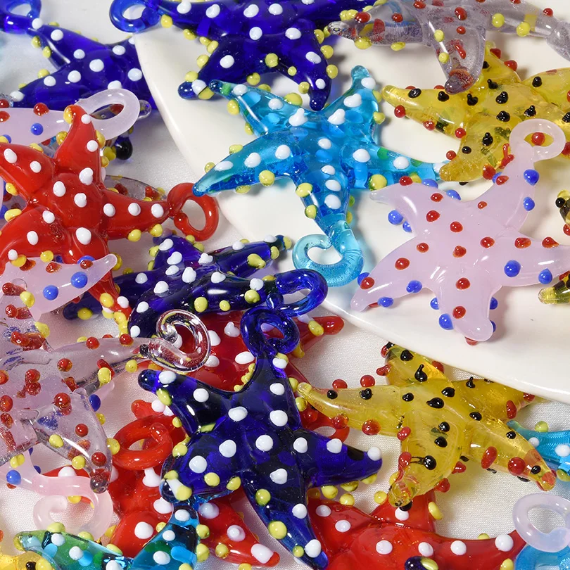 3/6pcs/Lot Glass Marine Animal Charms For Jewelry Making Supplies Wholesale Starfish Pendant Charm DIY Necklace Earring Material