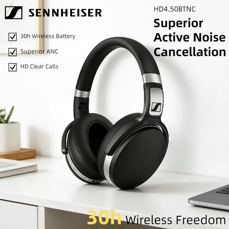 Fones de Ouvido Sem Fio Sennheiser HD 4.50 BTNC com Cancelamento Ativo de Ruído, Headset Bluetooth com Graves Profundos, Estéreo, Dobrável, 25 Horas de Reprodução