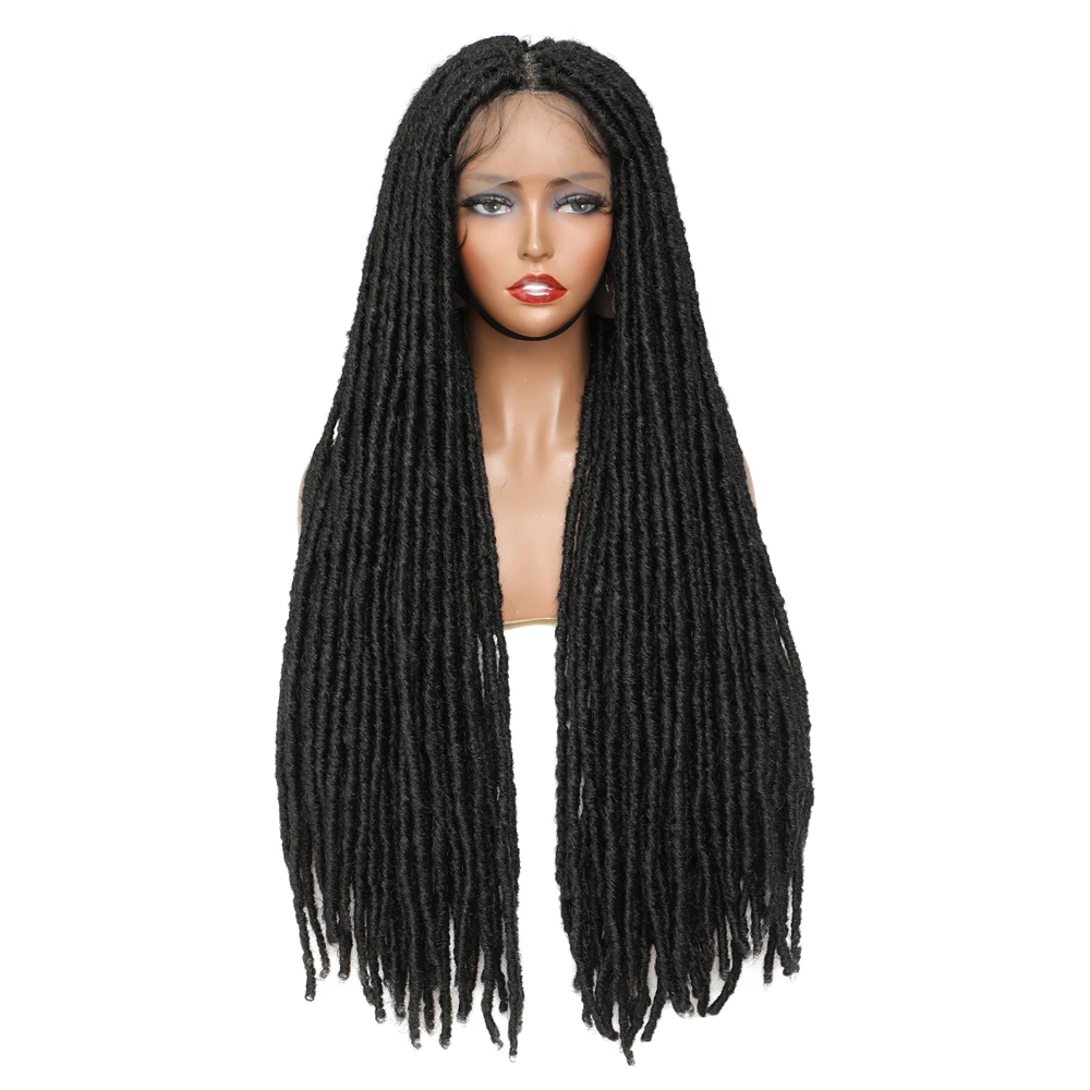 X-TRESS Synthetic Full Lace Wig Faux Locs Braided Wigs for Women 32 Inch Long Straight Knotless Braiding Wig with Body Hair