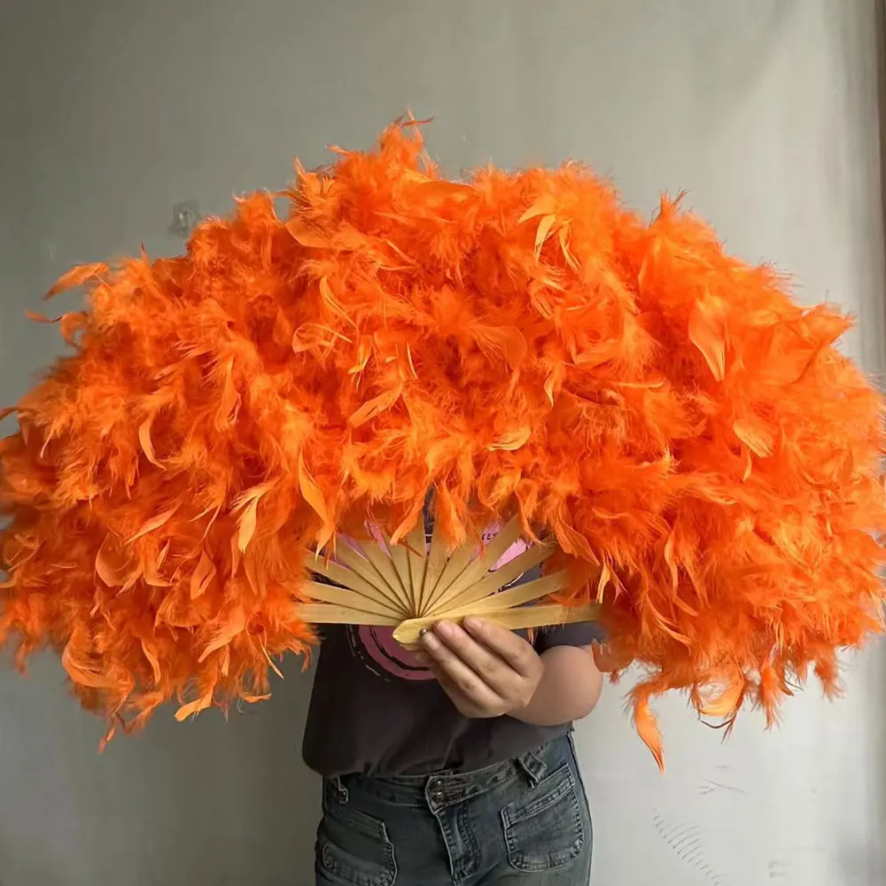 Sky Blue Large Feather Fan Photography Props Stage Performance Dance Fan Lolita Feather Folding Fan Wedding Party Decoration