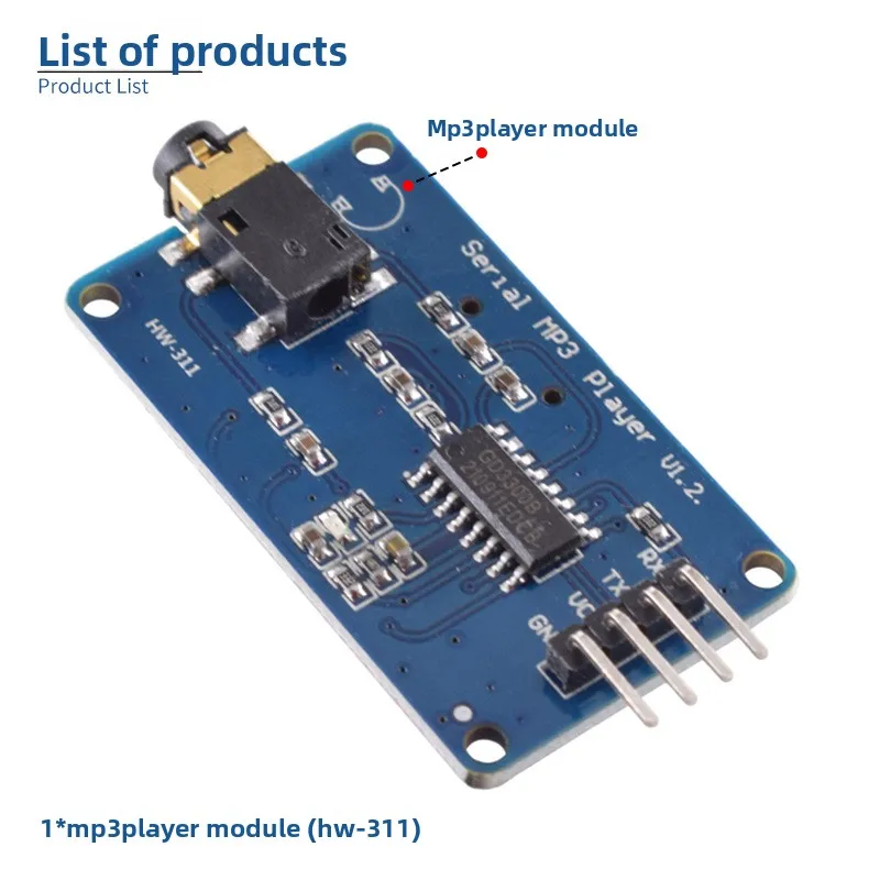 YX5300 MP3 Player Module with TF Card Slot Serial Port Control for Music Playback