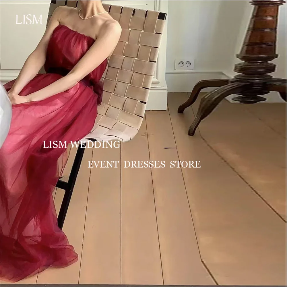 

LISM Red Tulle Evening Party Dresses Korea Photo shoot Wedding Sleeveless Floor Length Bride Gowns Formal Occasion Customized
