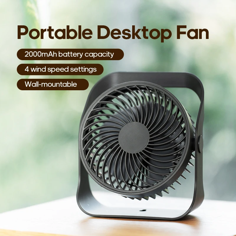 Portable Desktop Electric Fan 2000mAh USB Home Quiet Ventilator 5 Wind Speeds Desktop Wall Ceiling Fan with Hook for Home Office