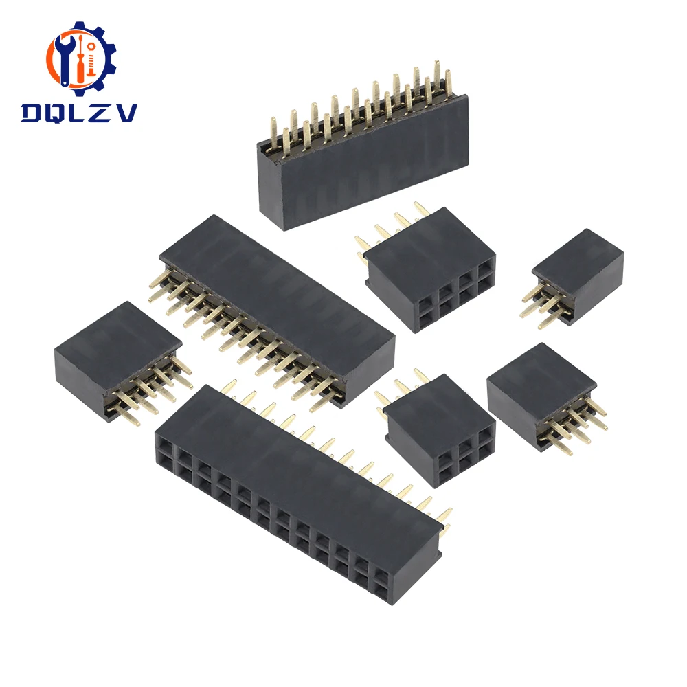 2.54mm Double Row Straight Female 2-40P Pin Header Socket Connector 2x2/3/4/5/6/7/8/9/10/12/14/16/18/20/25/30/40Pin