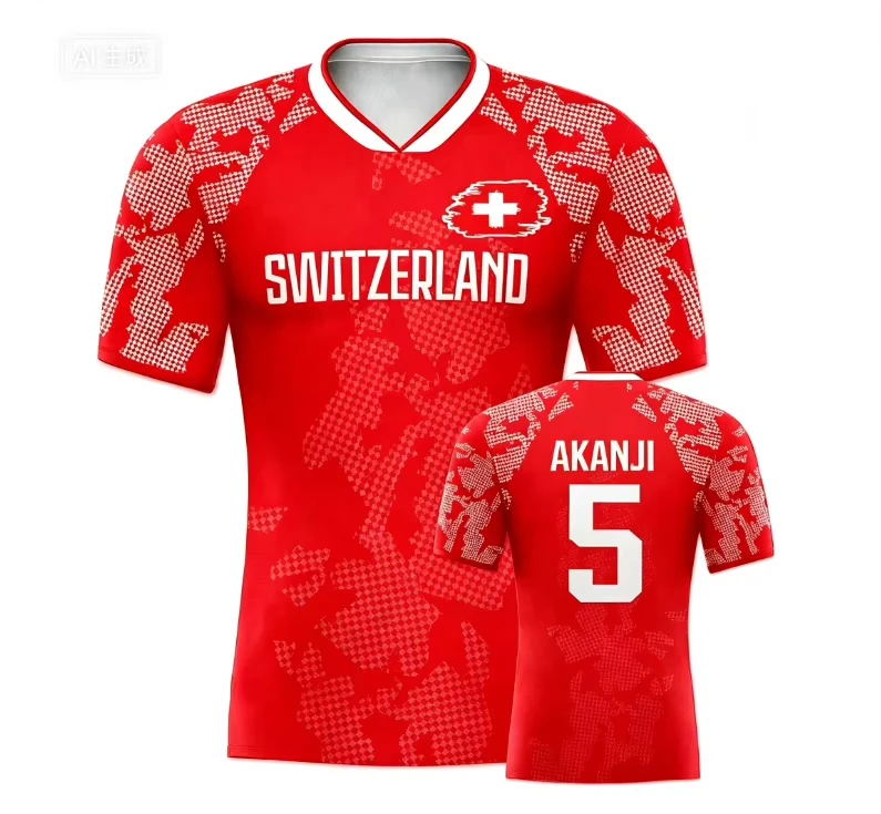 2026 Switzerland Football Jersey Personalized V-Neck Swiss Cross Flag Print Quick Dry Soccer Shirt for Men Women Kids