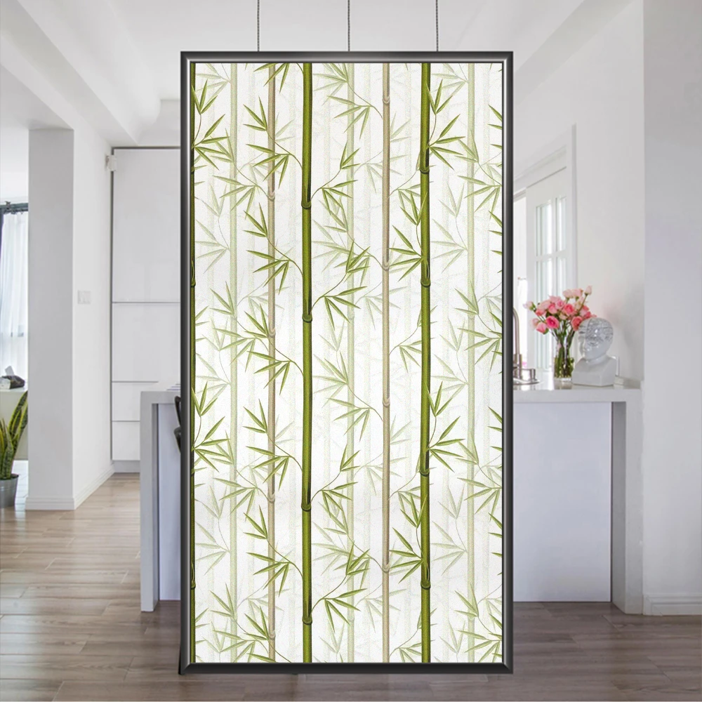 PVC Privacy Glass Window Film Bamboo Pattern No Glue Static Electricity Door Flim Frosted Sun Blocking Glass Windows Sticker