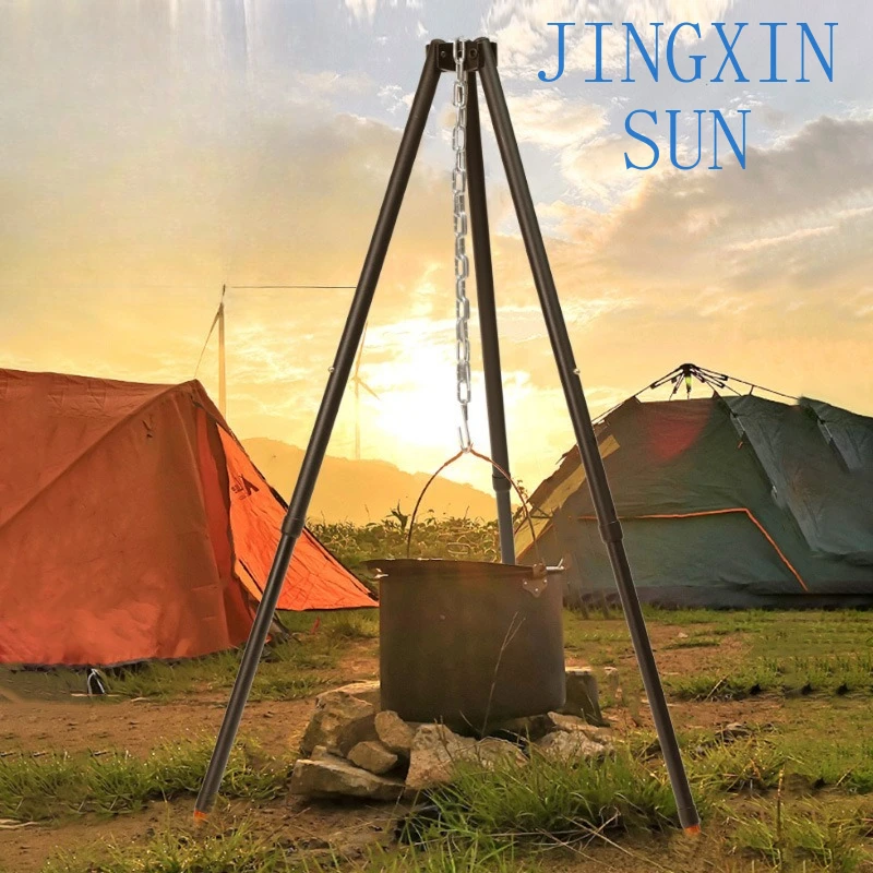 Ultra Light Aluminum Alloy Tripod for Grill Camping Hanging Pot BBQ Outdoor Portable Large Triangular Bracket for Grilling