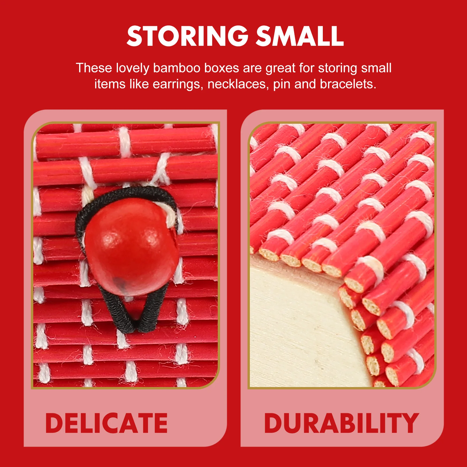 

Bamboo Treasure Chest Vintage Box for Rings Earrings Necklace Storage Travel Size Red Miniature Home Use Bamboo Style