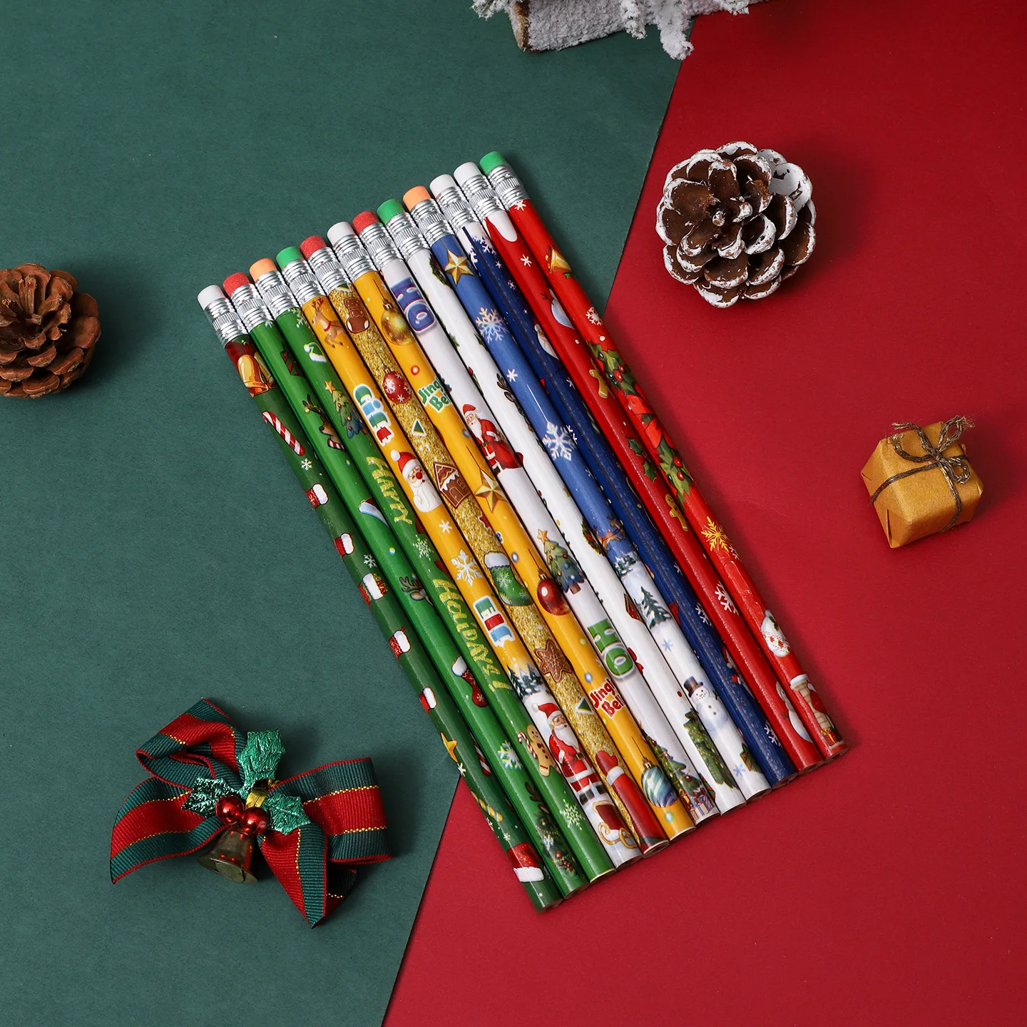 36 PCS Christmas Pencils with Eraser Xmas Themed Pencil Wooden Pencils with Santa Claus Elk Christmas Tree and Snowflake Snowman