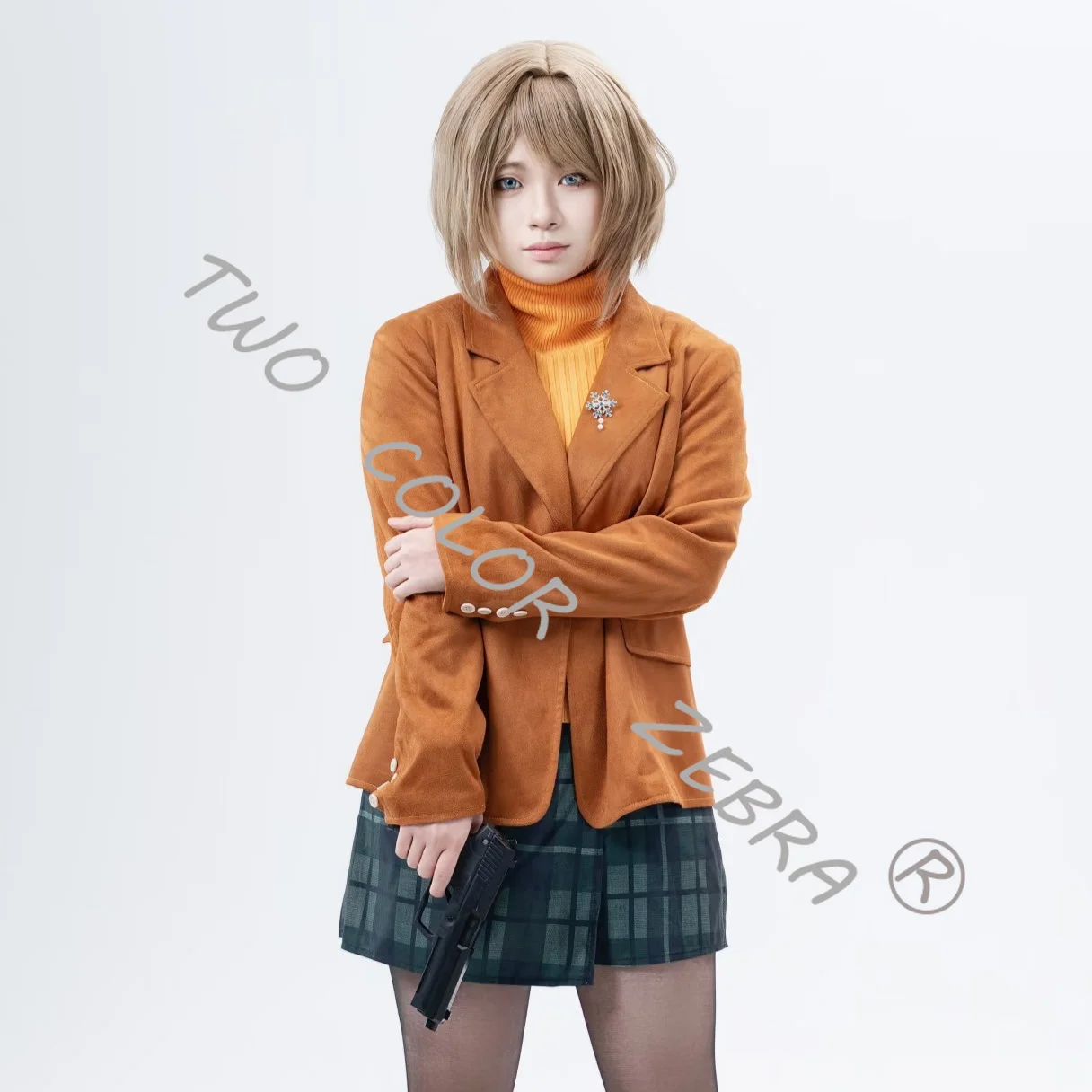 Yellow Sweater Skirt Ashley Graham Cosplay Brown Blazer & Props Costume Set Game Resident Evil 4 Remake for Halloween Party view 3