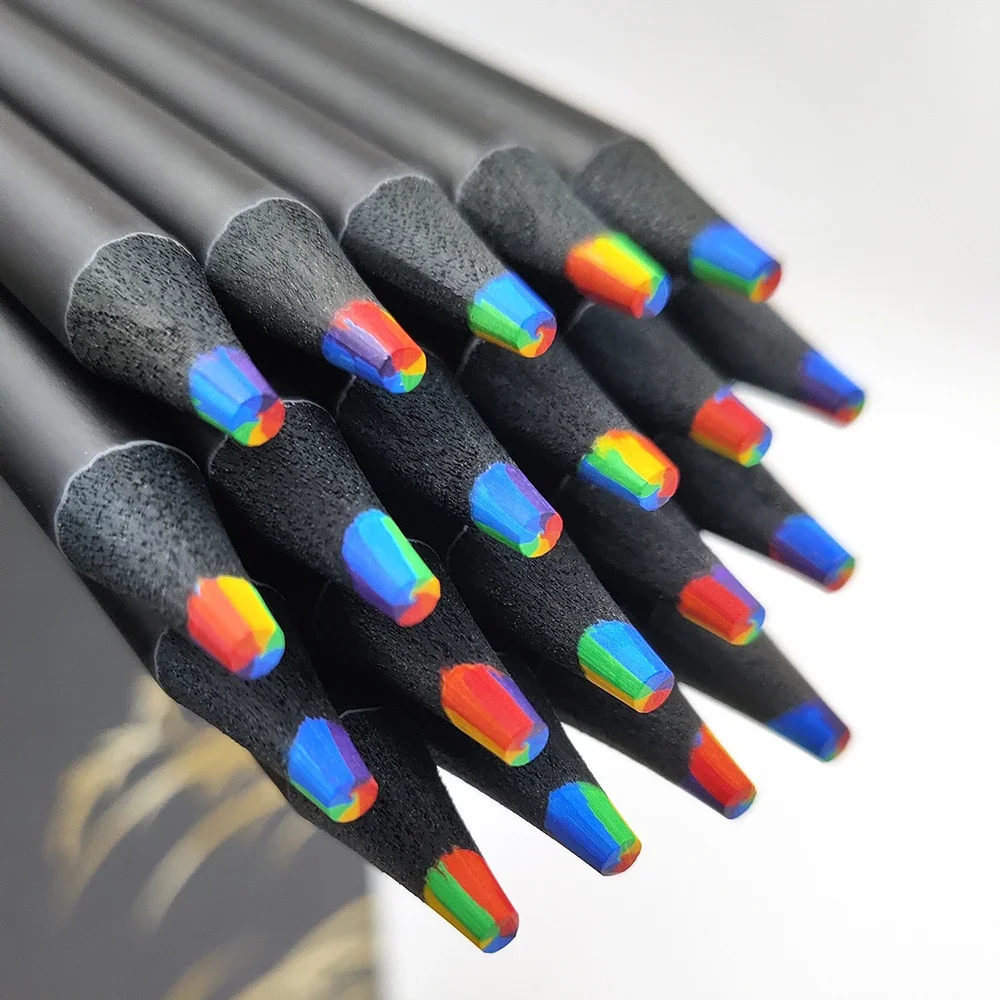 5Pieces Rainbow 7-color Wooden Round Pencil Drawing Sketching Gradient Crayon Art Painting Stationery School Office Supplies