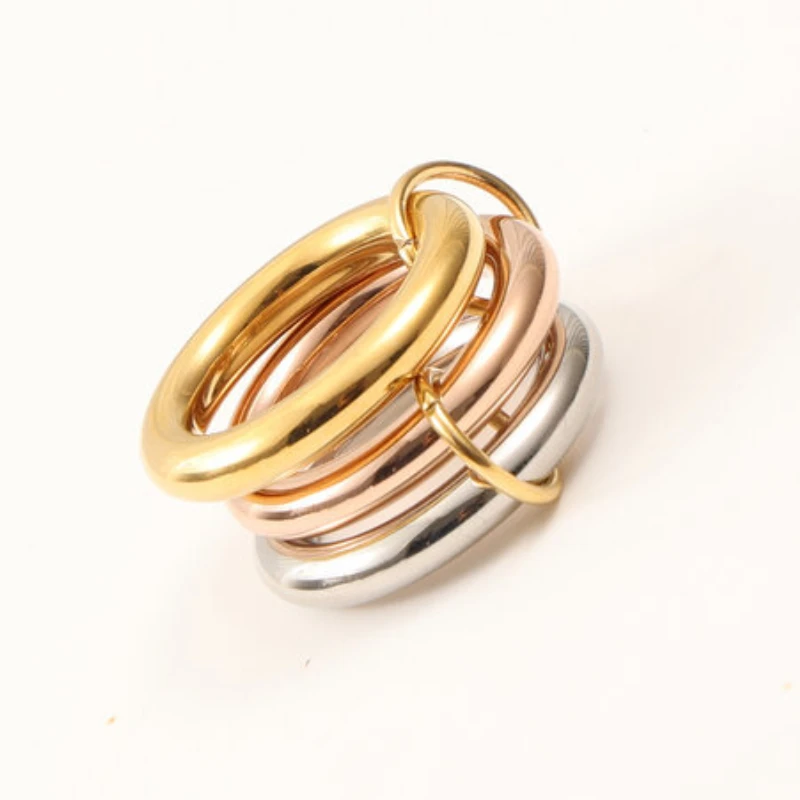 High End PVD Thick Vension Three-color Splicing Ring for Women Stainless Steel Ring for Women Party Jewelry