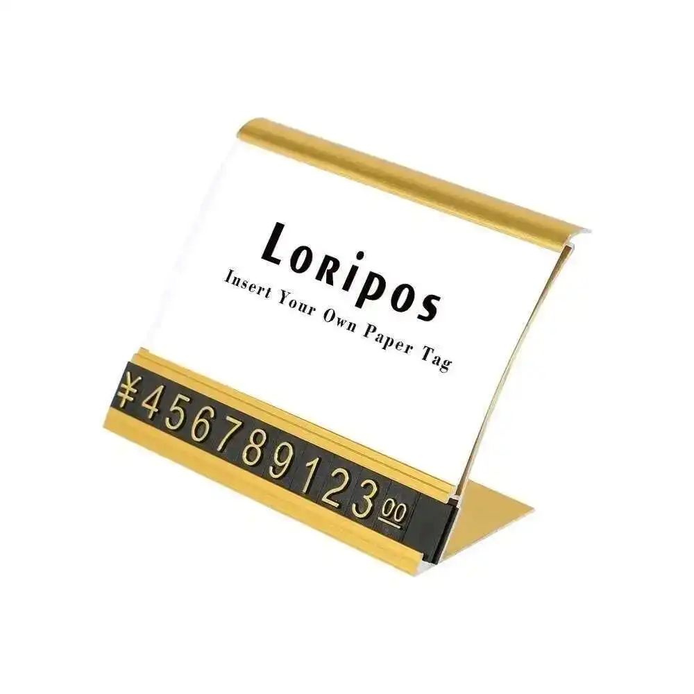 Gold Metal Label Holder Stand Desk Sign Frame Price Tag Name Card Display Rack Jewelry Watch Price Number Cubes Shelf Talker