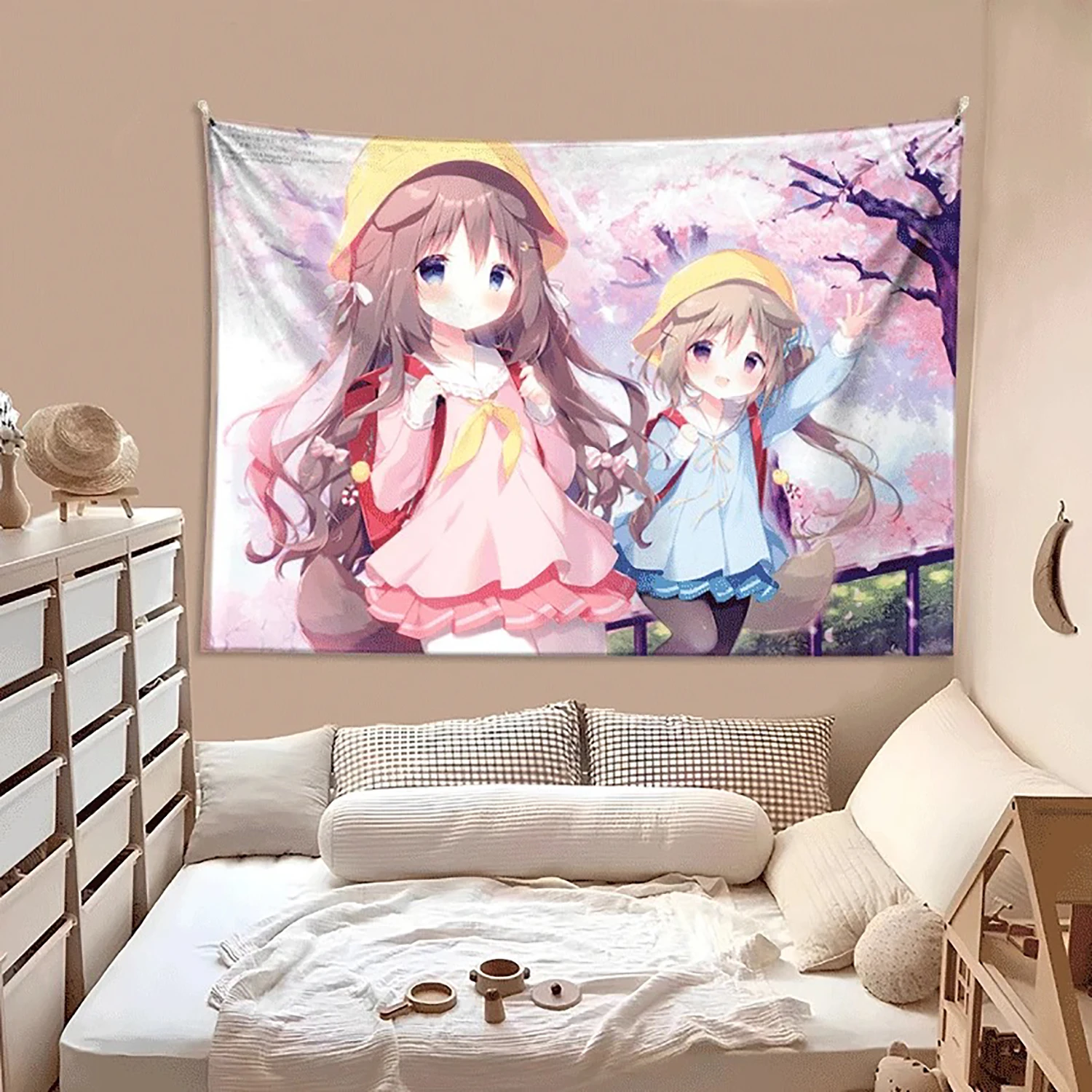 Kawaii style girl hanging cloth cartoon dormitory bedroom bedside tapestry wall background cloth rental house decorative cloth