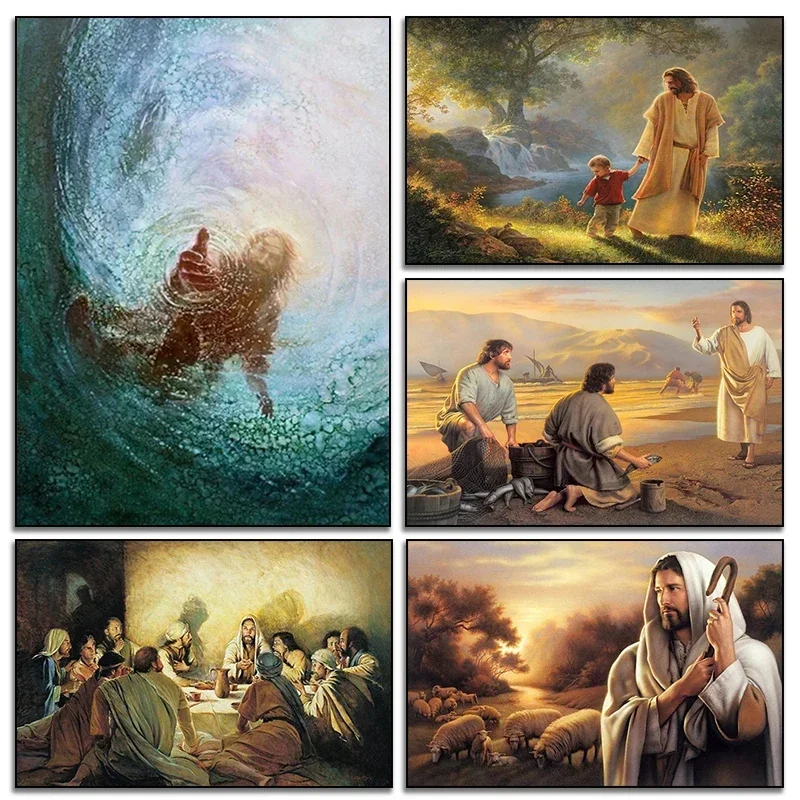 1pc frameless Canvas Painting Christian God Jesus The Shepherd Christ Belief Faith Canvas Painting The Samaritan Woman Posters P