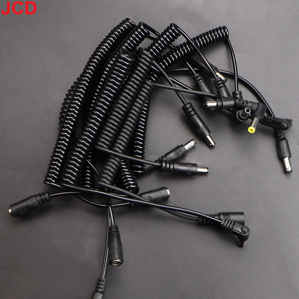 JCD 1pc DC 5.5mm X 2.1mm Male to Female Plug Power Coiled Cable DC 5.5 X 2.5 mm Extension Spring Cord for LED Strip CCTV