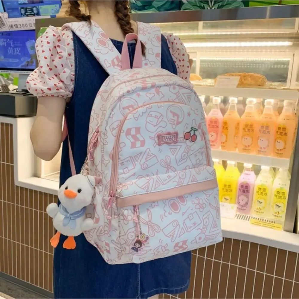 

High Quality Fashion Students Backpack Graffiti Doodle School Bag Leisure Nylon Cloth Shoulder Bag Boys Girls