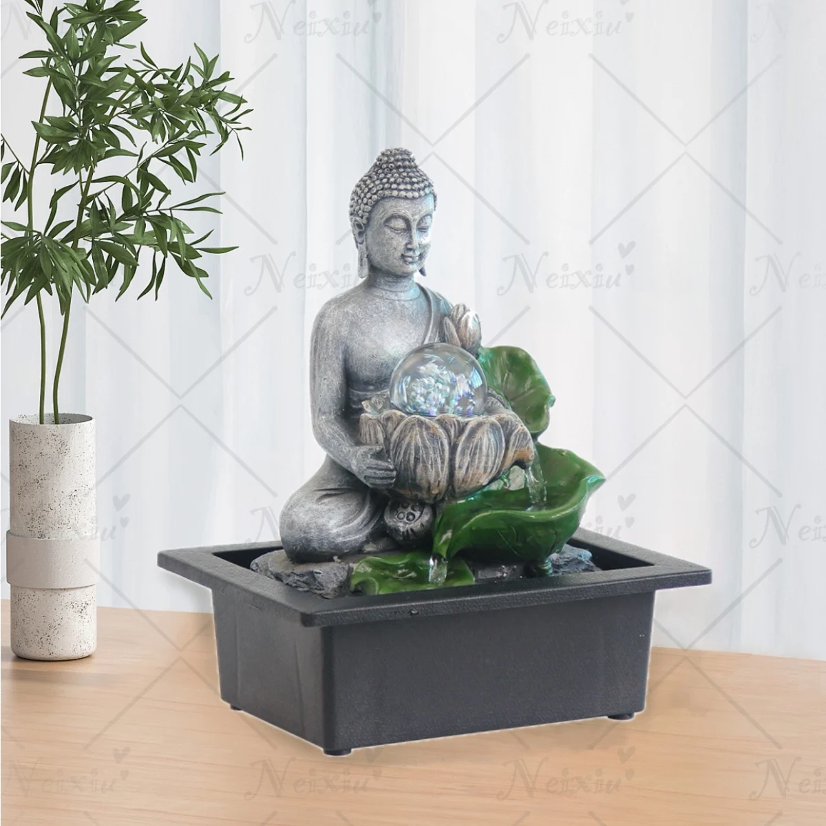 

Sitting Buddha Zen Indoor Tabletop Waterfall Fountain with LED Light Meditation Water Fountain for Desk Home&Office Decoration