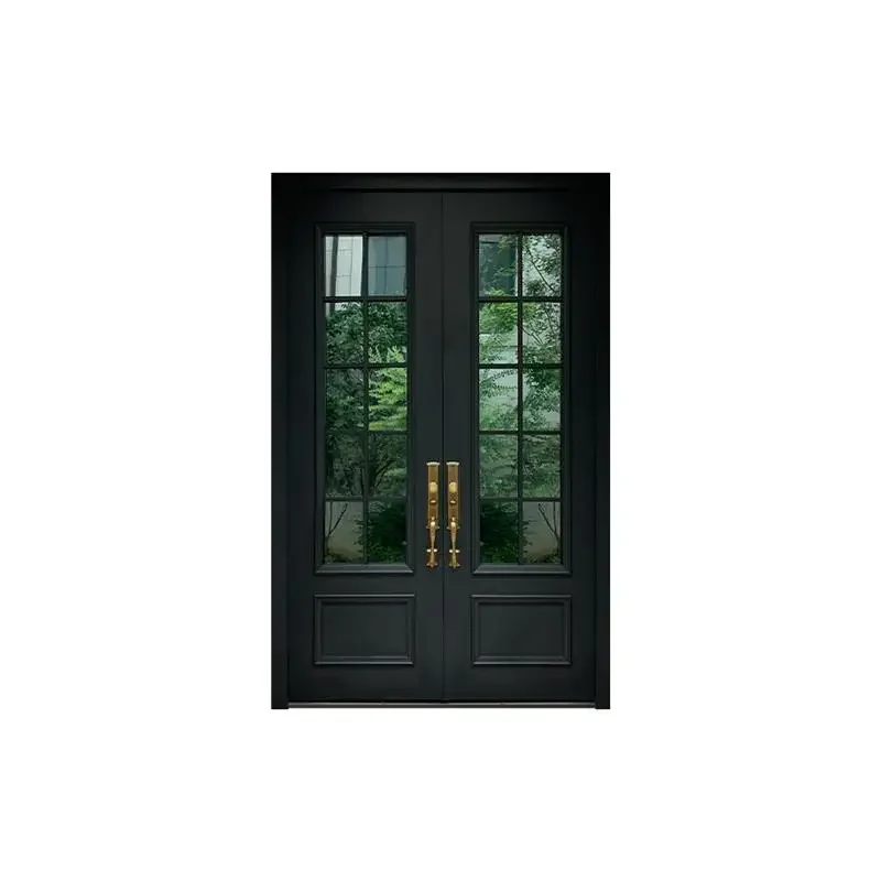 

Cast aluminum glass entry door Mother and child door Villa door Double Wood grain folio Rural self-built house entry