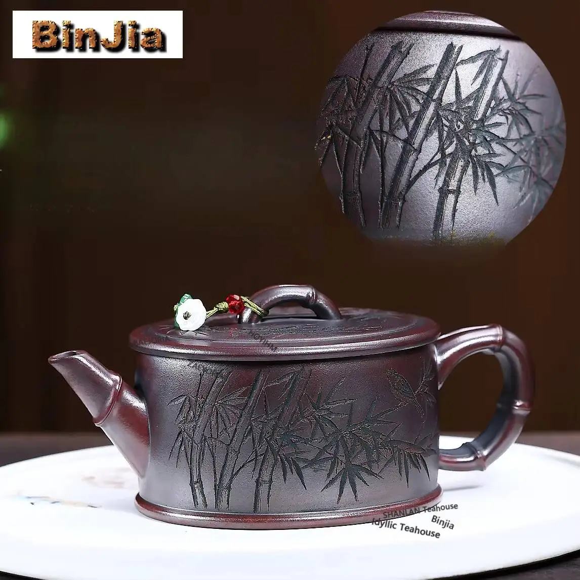 270ml Elegant Yixing Purple Clay Teapots Handmade Bamboo Shadow  Pot Raw Ore Bronze Mud Kettle Zisha Tea Set Tea Ceremony Craft