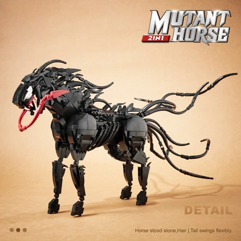 Mini Bricks Dual Form Mutant Beast MOC Model, Biochemical Steed Panther Transform DIY AssemblyTabletopCollectibleDisplayOrnament