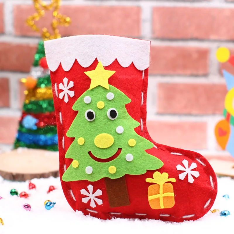 Non Woven Christmas Socks Christmas Children DIY Handmade Material Bag Kindergarten Sewn Socks Handmade Gift