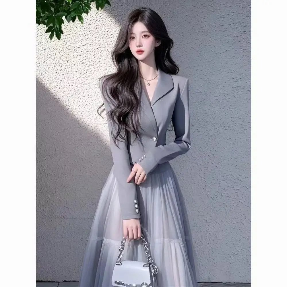 

Горячий новый роскошный элитный женский комплект из двух предметов знаменитостей, весенний элегантный тонкий короткий пиджак + сетчатая юбка, модные костюмы из 2 предметов