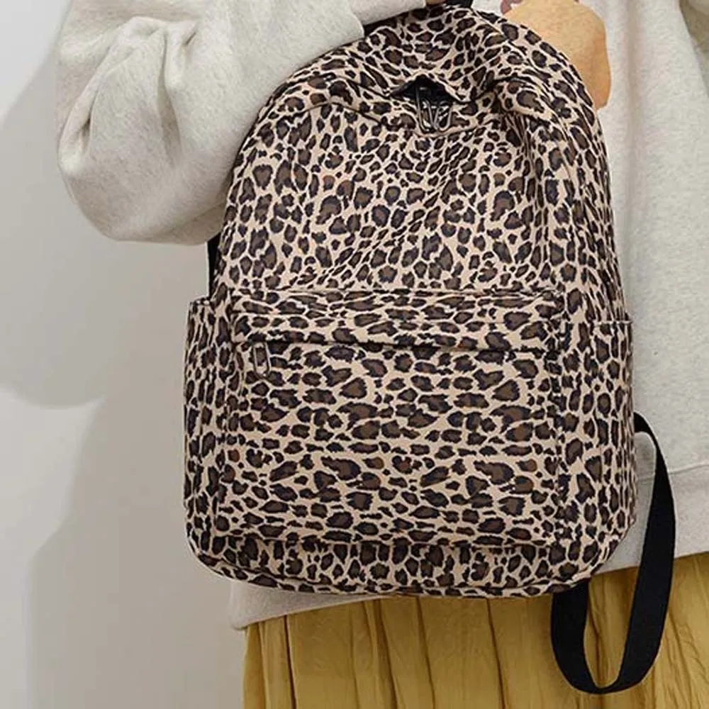 Nylon Leopard Print Backpack Daypack Durable Students School Bag Scratch Prevention Fixed Webbing Large Capacity Backpack