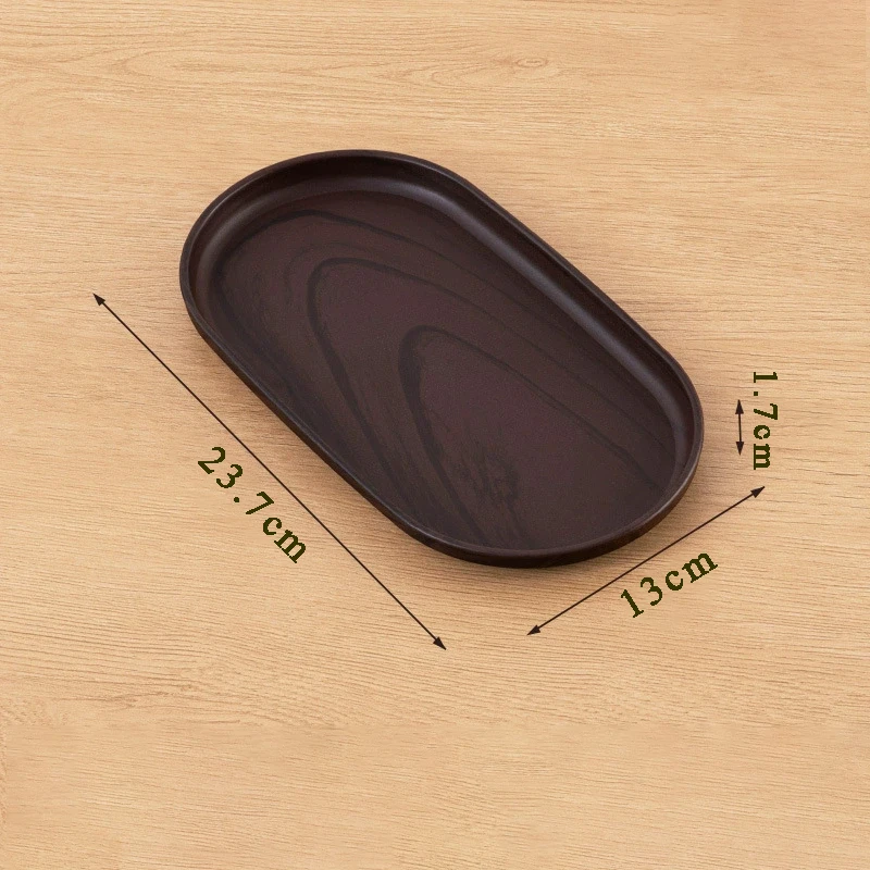 Walnut Wood Color Oval Mini Serving Tray Multi-Purpose Plastic Plate for Coffee Cup Kitchen Storage Bathroom Organizer Trays