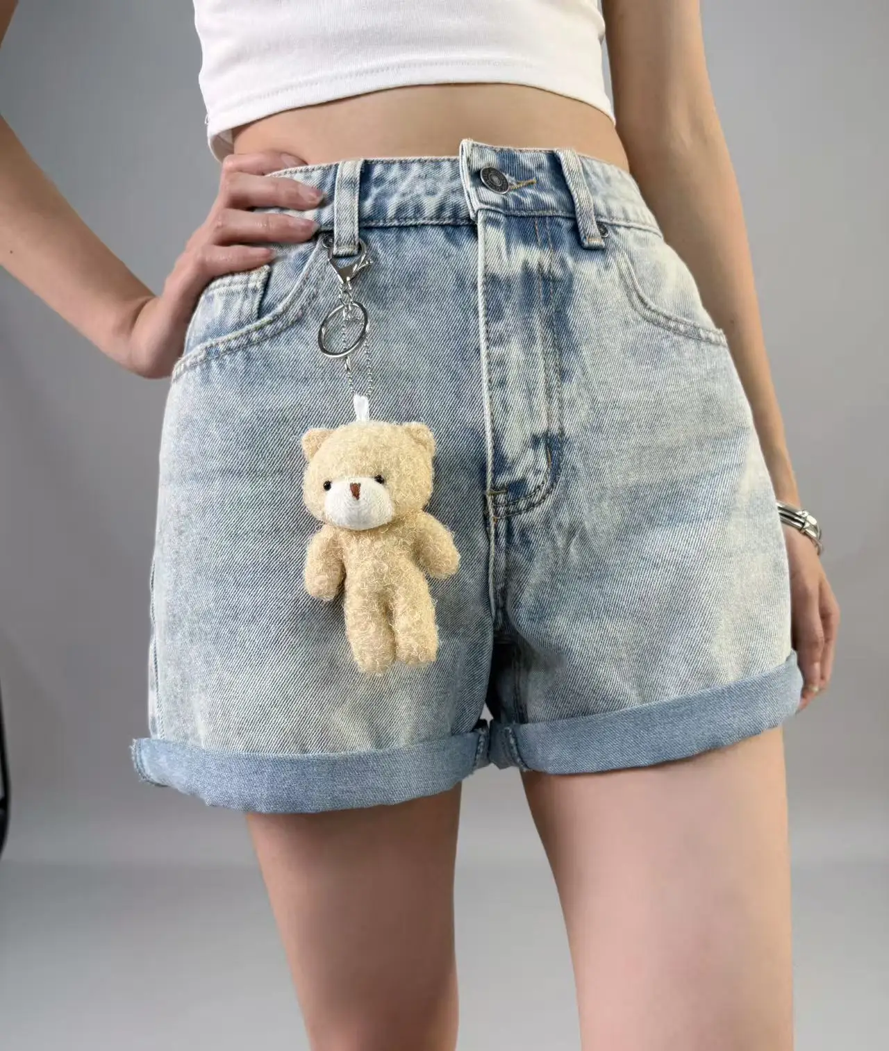 

High waisted denim shorts for women 2025 summer new style Korean version for slimming effect wide leg rolled edge shorts