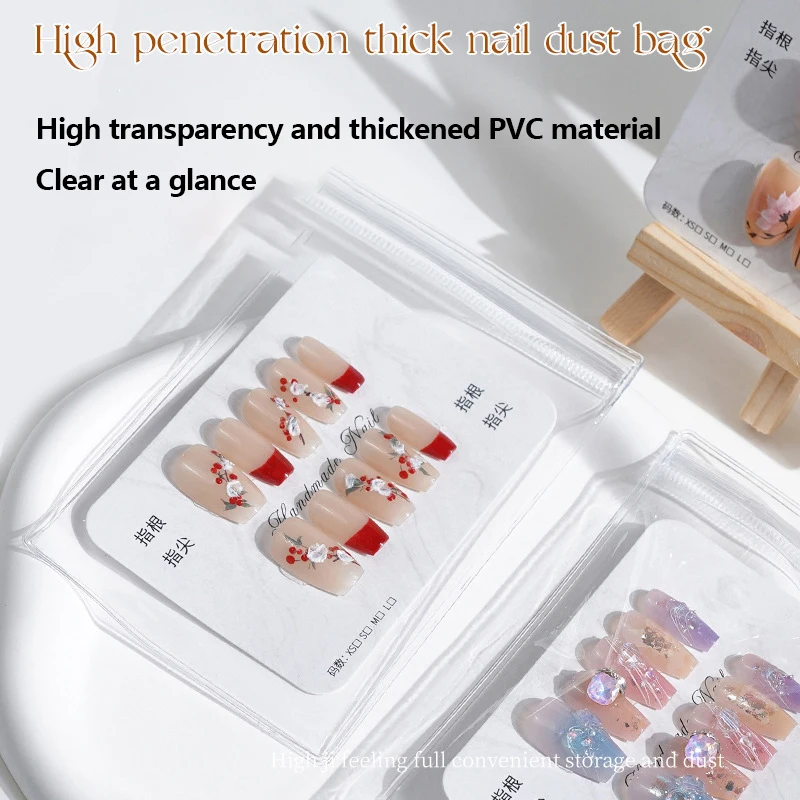 5Pcs Transparent PVC Self Sealing Bag False Nail Tip Display Storage Bag Marbling Nail Art Card Nail Photography Props