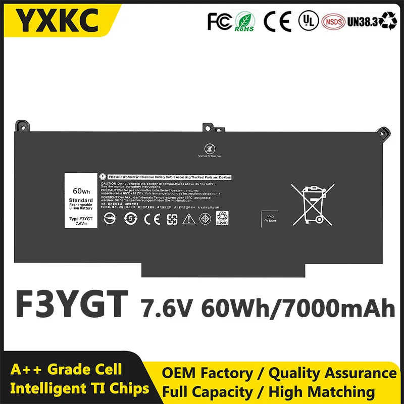 7.6V 60Wh F3YGT Laptop Battery for Dell Latitude 12 7000 7280 7290/13 7000 7380 7390 P29S002/14 7000 7480 7490 P28S P28S001 P73G