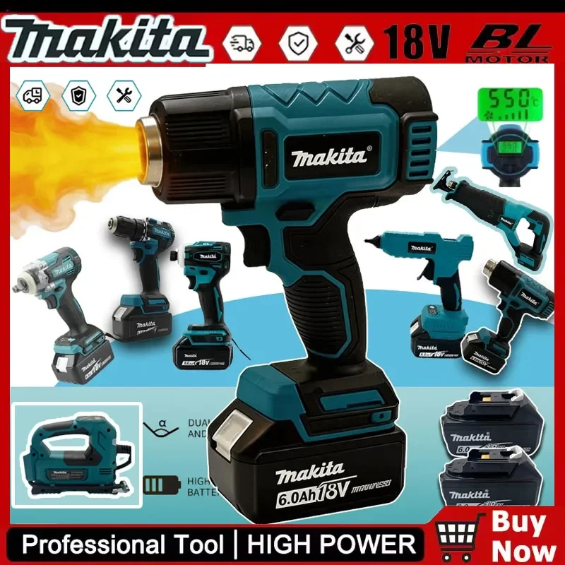 

Различные модели портативных аккумуляторных электроинструментов Makita: ударный шуруповерт, аккумуляторная отвертка, электрическая сабельная пила